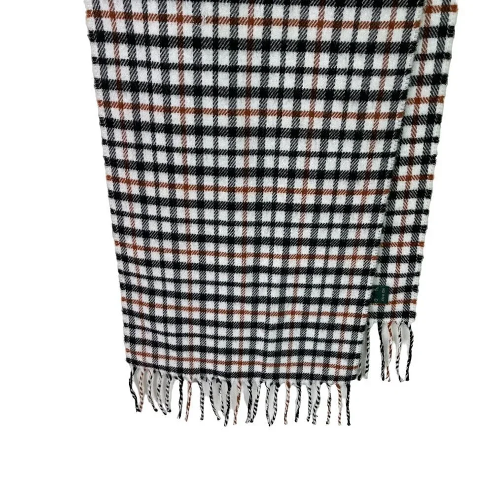 Lambswool Womens Scarf Plaid Made In Italy Fringe White Black Brown Rectangle